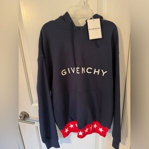 Givenchy Logo Stars Hoodied Sweatshirt Deep Blue